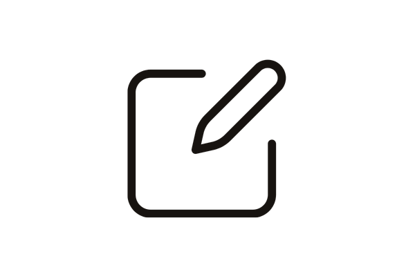Dark gray line graphic of pencil over square 